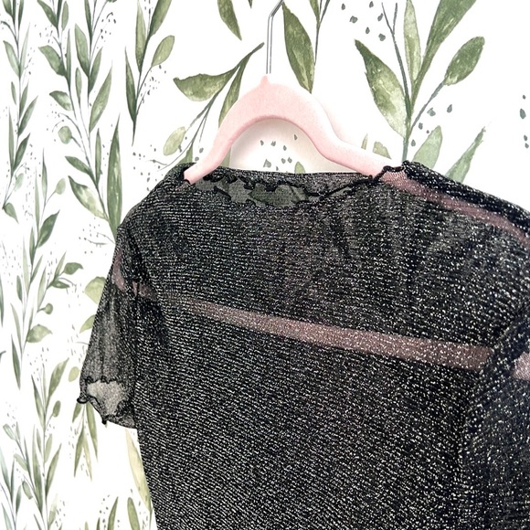 Sheer Black Mesh Scallop Trim Blouse Top - Picture 2 of 3